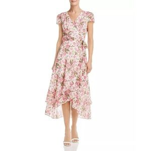 Betsey Johnson Women's Rose-Print Crossover V-Neck Wrap Midi Dress Size 4